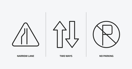 Poster - traffic signs outline icons set. traffic signs icons such as narrow lane, two ways, no parking vector. can be used web and mobile.