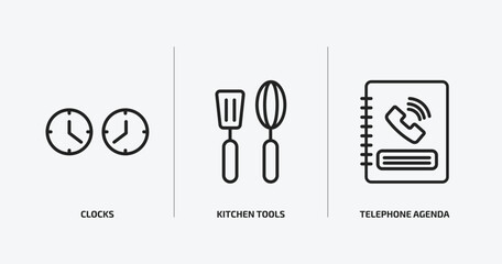 Poster - tools and utensils outline icons set. tools and utensils icons such as clocks, kitchen tools, telephone agenda vector. can be used web and mobile.