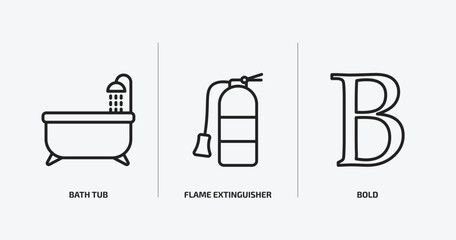 Poster - tools and utensils outline icons set. tools and utensils icons such as bath tub, flame extinguisher, bold vector. can be used web and mobile.