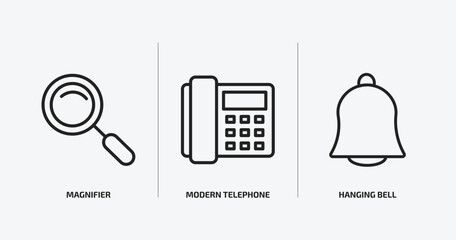 Poster - tools and utensils outline icons set. tools and utensils icons such as magnifier, modern telephone, hanging bell vector. can be used web and mobile.