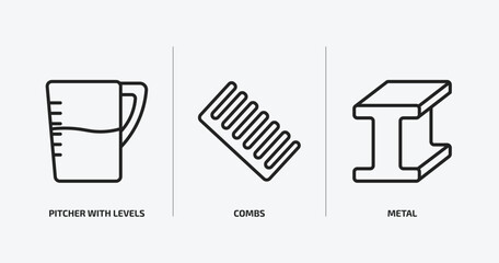Aufkleber - tools and utensils outline icons set. tools and utensils icons such as pitcher with levels, combs, metal vector. can be used web and mobile.