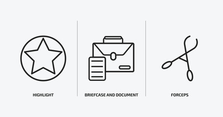 Poster - tools and utensils outline icons set. tools and utensils icons such as highlight, briefcase and document, forceps vector. can be used web mobile.