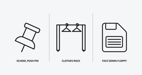 Poster - tools and utensils outline icons set. tools and utensils icons such as school push pin, clothes rack, face down floppy disk vector. can be used web and mobile.