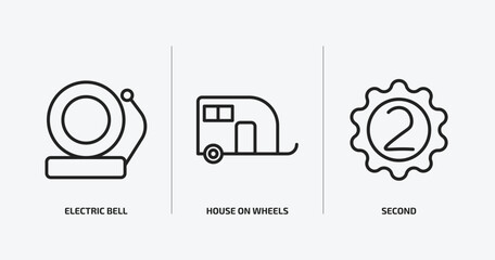 Poster - tools and utensils outline icons set. tools and utensils icons such as electric bell, house on wheels, second vector. can be used web and mobile.