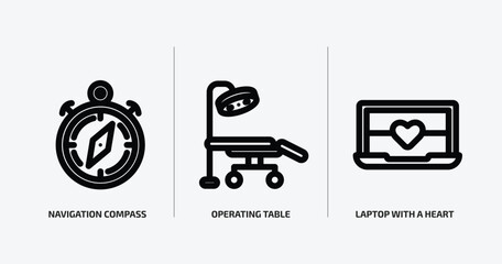 Poster - technology outline icons set. technology icons such as navigation compass, operating table, laptop with a heart vector. can be used web and mobile.