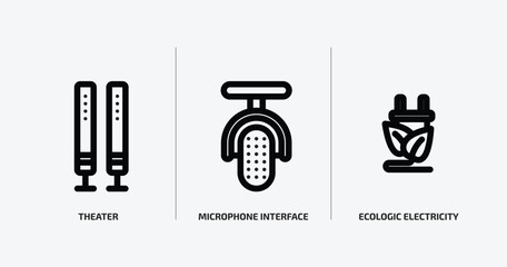 Poster - technology outline icons set. technology icons such as theater, microphone interface, ecologic electricity vector. can be used web and mobile.