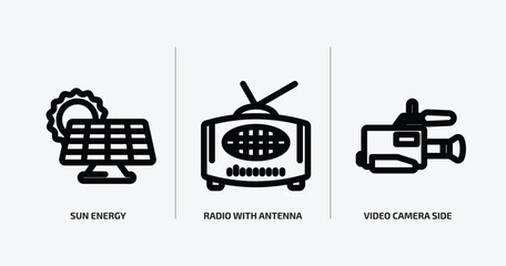 Poster - technology outline icons set. technology icons such as sun energy, radio with antenna, video camera side view vector. can be used web and mobile.