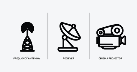 Poster - technology outline icons set. technology icons such as frequency antenna, reciever, cinema projector vector. can be used web and mobile.