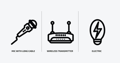 Poster - technology collection. outline icons set. technology collection. icons such as mic with long cable, wireless transmitter, electric vector. can be used web and mobile.