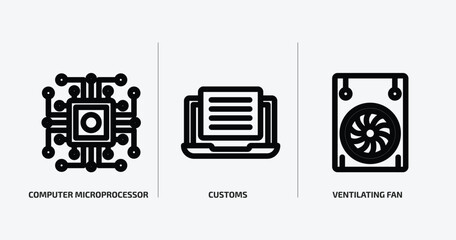 Poster - technology outline icons set. technology icons such as computer microprocessor, customs, ventilating fan vector. can be used web and mobile.