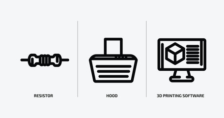 Poster - technology outline icons set. technology icons such as resistor, hood, 3d printing software vector. can be used web and mobile.
