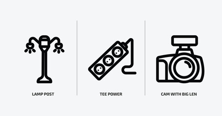 Poster - technology outline icons set. technology icons such as lamp post, tee power, cam with big len vector. can be used web and mobile.