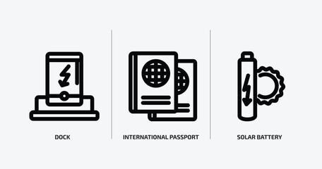 Poster - technology outline icons set. technology icons such as dock, international passport, solar battery vector. can be used web and mobile.