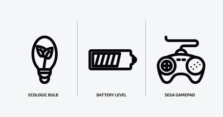 Poster - technology outline icons set. technology icons such as ecologic bulb, battery level, sega gamepad vector. can be used web and mobile.