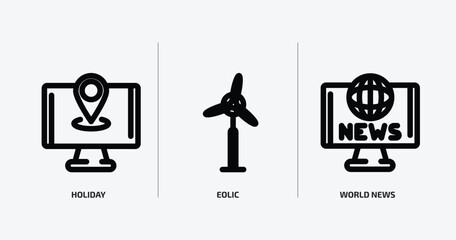 Poster - technology outline icons set. technology icons such as holiday, eolic, world news vector. can be used web and mobile.