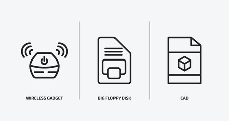 Poster - technology outline icons set. technology icons such as wireless gadget, big floppy disk, cad vector.