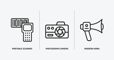 Poster - technology outline icons set. technology icons such as portable scanner, photograph camera, modern horn vector. can be used web and mobile.