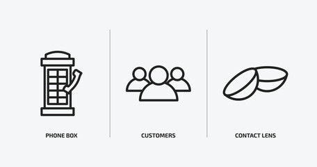 Poster - technology outline icons set. technology icons such as phone box, customers, contact lens vector. can be used web and mobile.