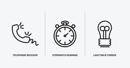 Poster - technology outline icons set. technology icons such as telephone receiver, stopwatch running, light bulb turned off vector. can be used web and mobile.
