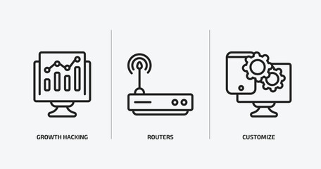 Poster - technology outline icons set. technology icons such as growth hacking, routers, customize vector. can be used web and mobile.