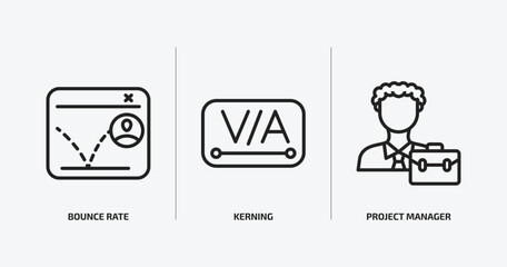 Poster - technology outline icons set. technology icons such as bounce rate, kerning, project manager vector. can be used web and mobile.
