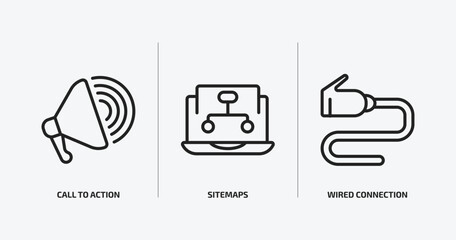 Poster - technology outline icons set. technology icons such as call to action, sitemaps, wired connection vector. can be used web and mobile.