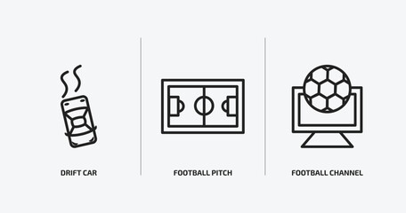 Poster - sports outline icons set. sports icons such as drift car, football pitch, football channel vector. can be used web and mobile.