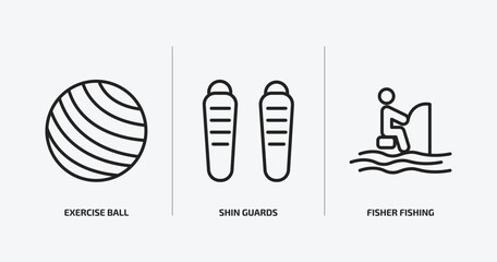 Poster - sports outline icons set. sports icons such as exercise ball, shin guards, fisher fishing vector. can be used web and mobile.