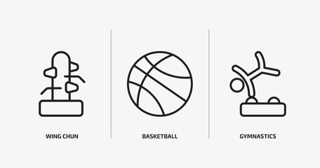 Poster - sport outline icons set. sport icons such as wing chun, basketball, gymnastics vector. can be used web and mobile.