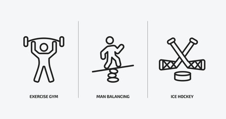 Poster - sport outline icons set. sport icons such as exercise gym, man balancing, ice hockey vector. can be used web and mobile.