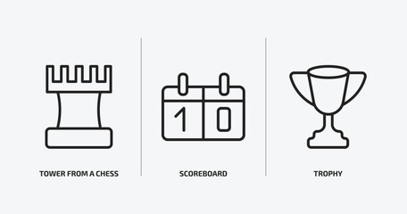 Poster - sport outline icons set. sport icons such as tower from a chess, scoreboard, trophy vector. can be used web and mobile.