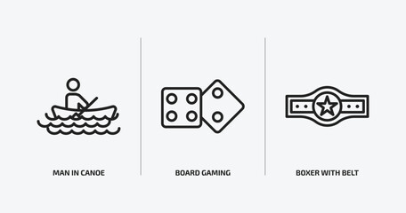 Poster - sports outline icons set. sports icons such as man in canoe, board gaming, boxer with belt vector. can be used web and mobile.