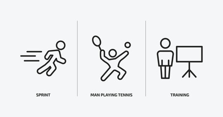 Poster - sport outline icons set. sport icons such as sprint, man playing tennis, training vector. can be used web and mobile.