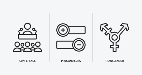Poster - social media marketing outline icons set. social media marketing icons such as conference, pros and cons, transgender vector. can be used web and mobile.