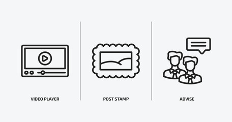 Poster - social media marketing outline icons set. social media marketing icons such as video player, post stamp, advise vector. can be used web and mobile.