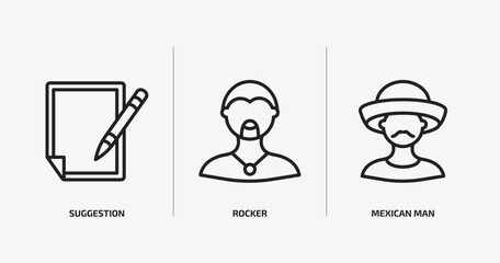 Poster - social media marketing outline icons set. social media marketing icons such as suggestion, rocker, mexican man vector. can be used web and mobile.
