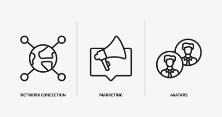 Poster - social media marketing outline icons set. social media marketing icons such as network conecction, marketing, avatars vector. can be used web and mobile.