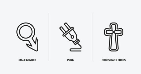 Poster - signs outline icons set. signs icons such as male gender, plug, gross dark cross vector. can be used web and mobile.