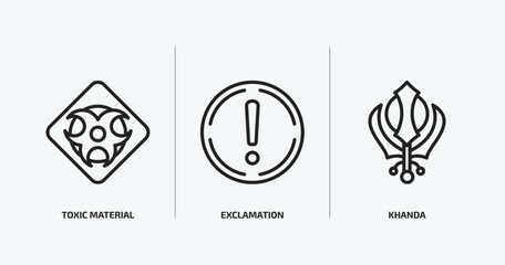 Poster - signs outline icons set. signs icons such as toxic material, exclamation, khanda vector. can be used web and mobile.
