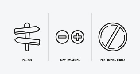 Poster - signs outline icons set. signs icons such as panels, mathematical, prohibition circle vector. can be used web and mobile.