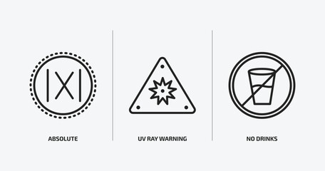Poster - signs outline icons set. signs icons such as absolute, uv ray warning, no drinks vector. can be used