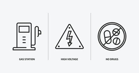 Poster - signs outline icons set. signs icons such as gas station, high voltage, no drugs vector. can be used