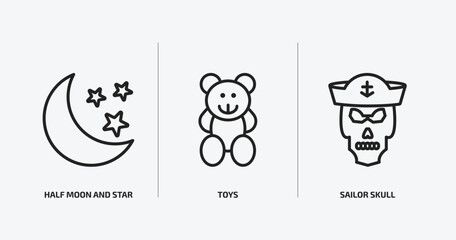 Poster - shapes outline icons set. shapes icons such as half moon and star, toys, sailor skull vector. can be used web and mobile.