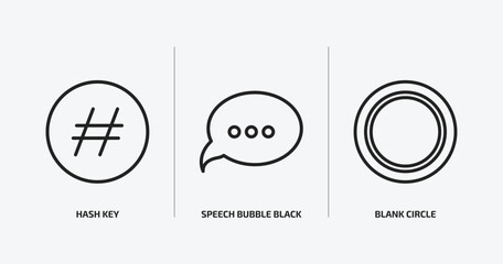 Poster - shapes outline icons set. shapes icons such as hash key, speech bubble black, blank circle vector. can be used web and mobile.