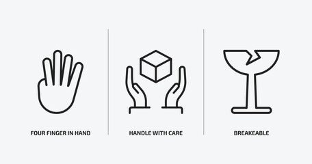 Poster - shapes outline icons set. shapes icons such as four finger in hand, handle with care, breakeable vector. can be used web and mobile.