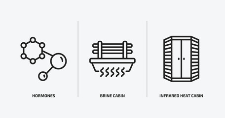 Poster - sauna outline icons set. sauna icons such as hormones, brine cabin, infrared heat cabin vector. can be used web and mobile.