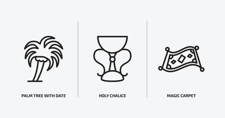 Poster - religion outline icons set. religion icons such as palm tree with date, holy chalice, magic carpet vector. can be used web and mobile.
