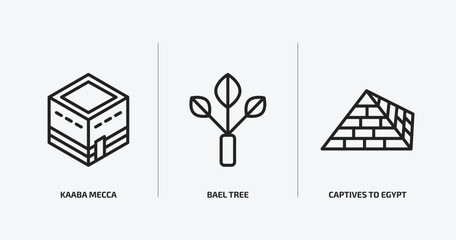 Poster - religion outline icons set. religion icons such as kaaba mecca, bael tree, captives to egypt vector. can be used web and mobile.
