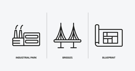 Poster - real estate outline icons set. real estate icons such as industrial park, bridges, blueprint vector. can be used web and mobile.
