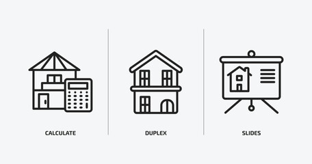 Poster - real estate outline icons set. real estate icons such as calculate, duplex, slides vector. can be used web and mobile.